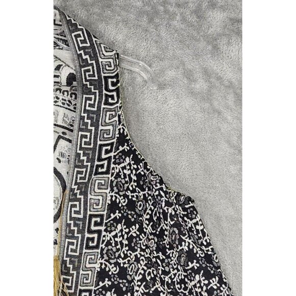 Mexican Vest Womens L/XL Silver Metallic Aztec Print Tasseled Fringed Open Front - Picture 8 of 9